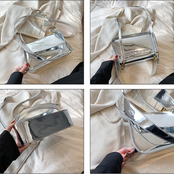 Women's Silver Evening Hobo Tote Handbag Satchel Clutch Crossbody Bags - Picture 7 of 8